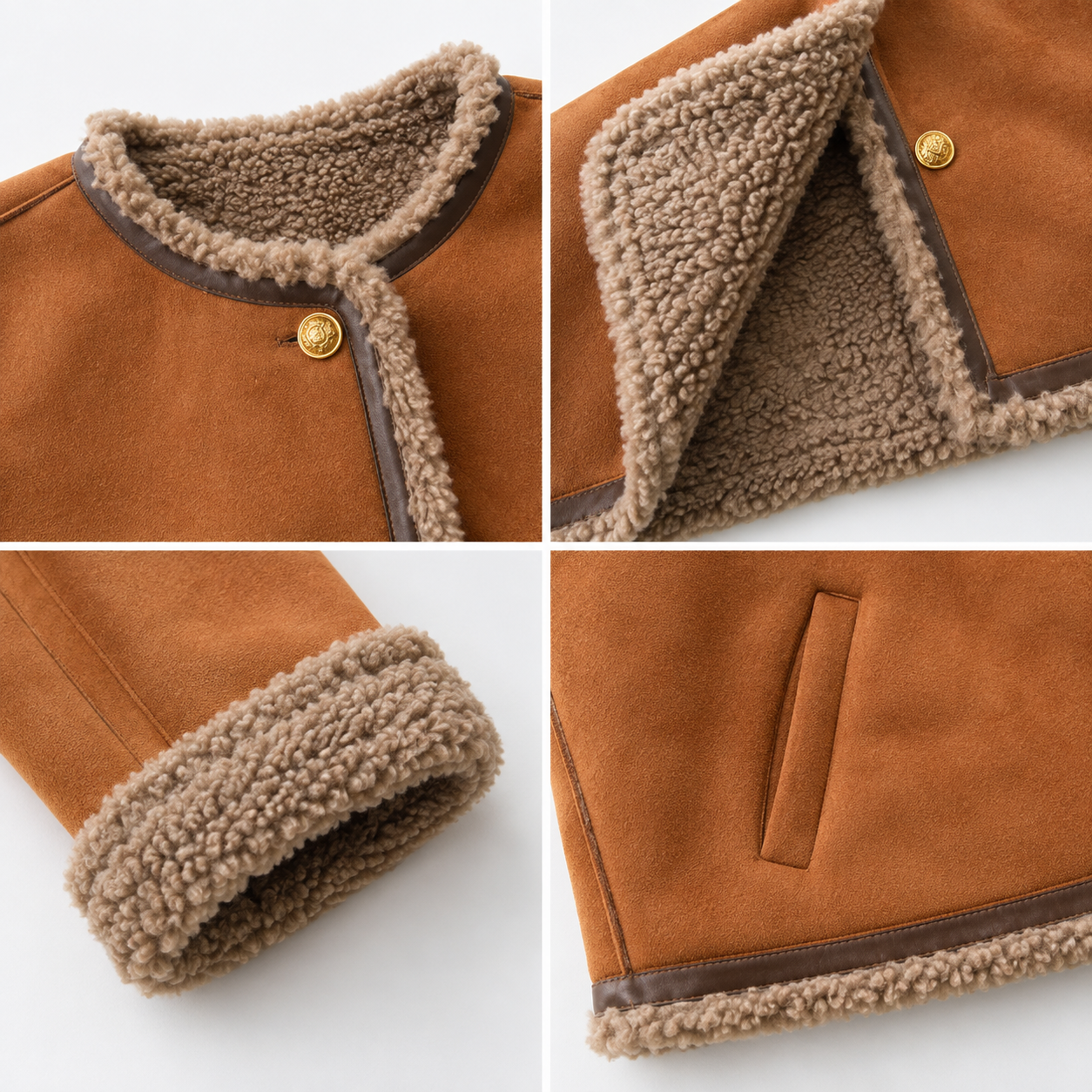 Rosalind – Fleece-Lined Brown Suede Jacket with Buttons