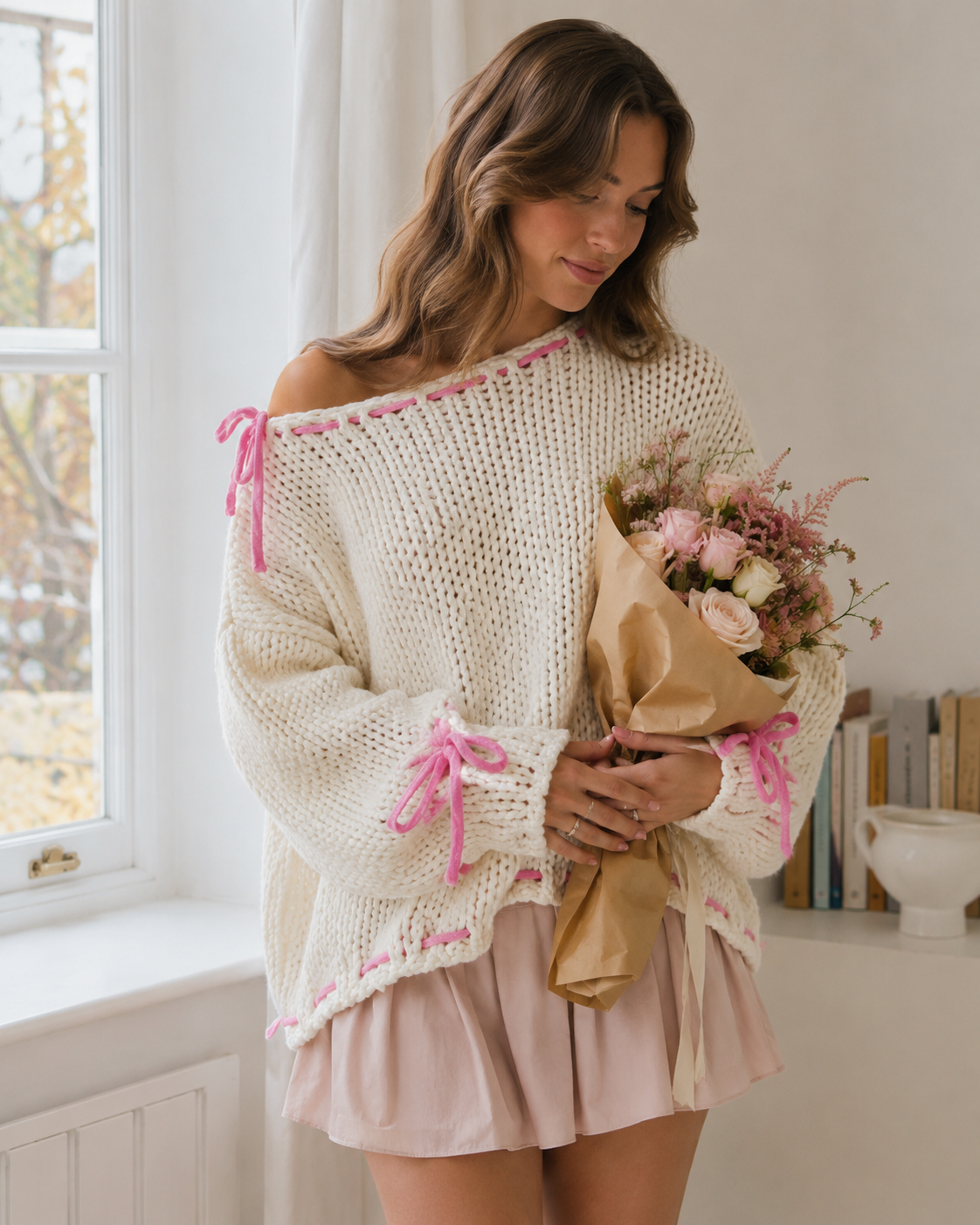 Odette – Asymmetrical Sweater with Trendy Tie Fastenings
