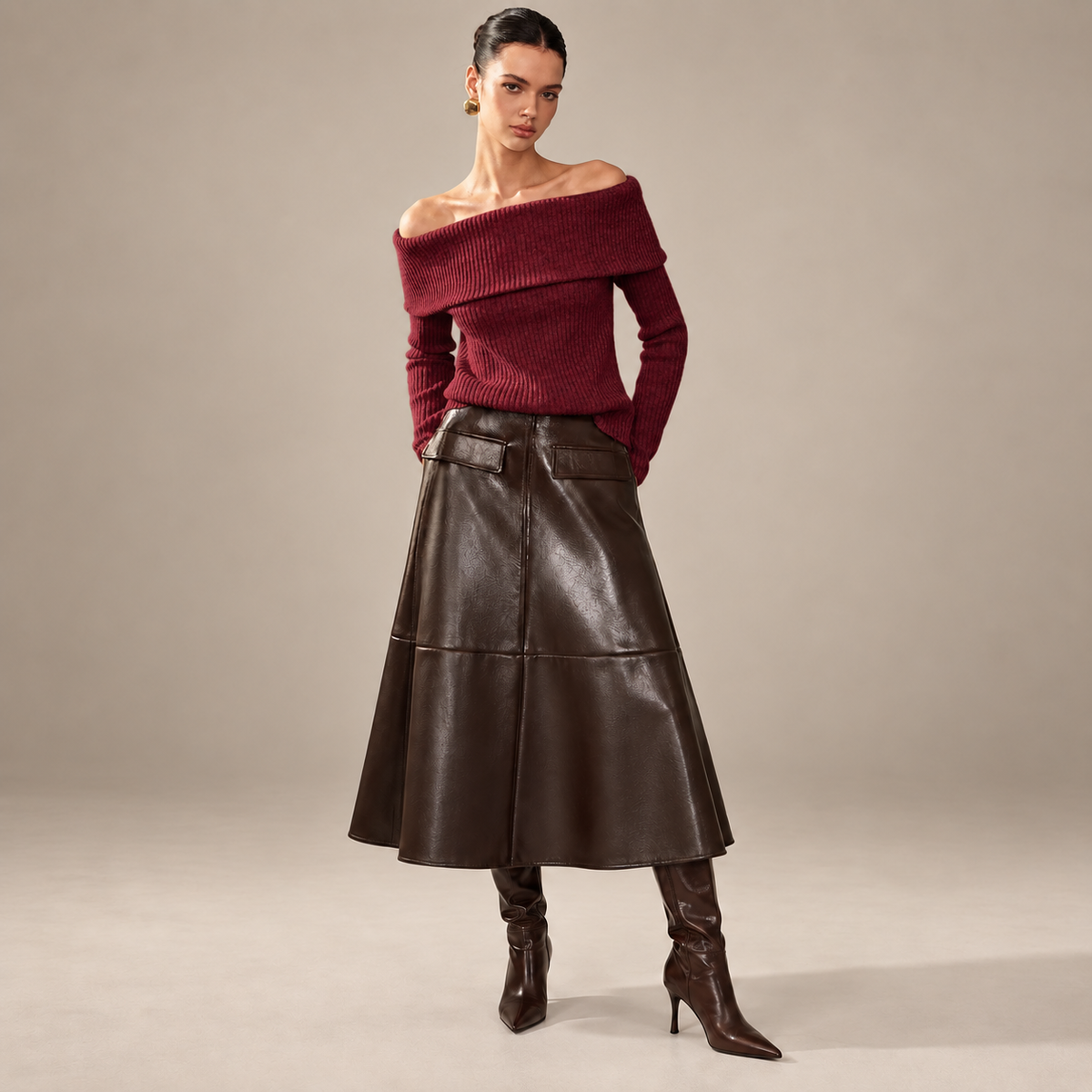 Marielle | Elegant Women’s Bardot Neck Knit Jumper