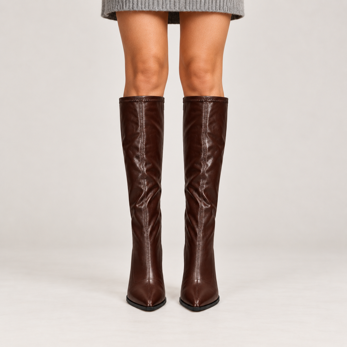 Clarimelle | Sophisticated Black Knee High Boots with Pointed Toe & Block Heel