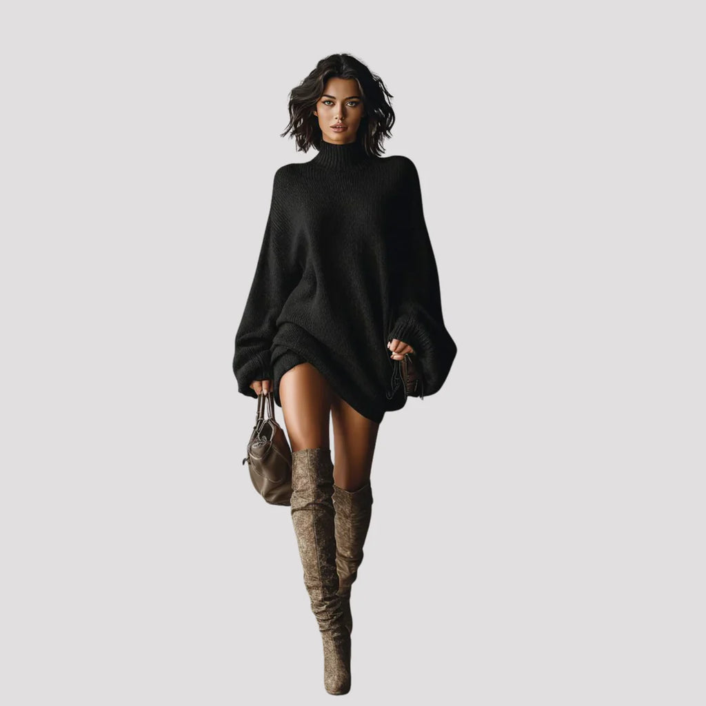 Wren – Women's Brown Oversized Turtleneck Jumper Dress