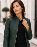 Océane | Zip-Front Faux Leather Biker Jacket for Women