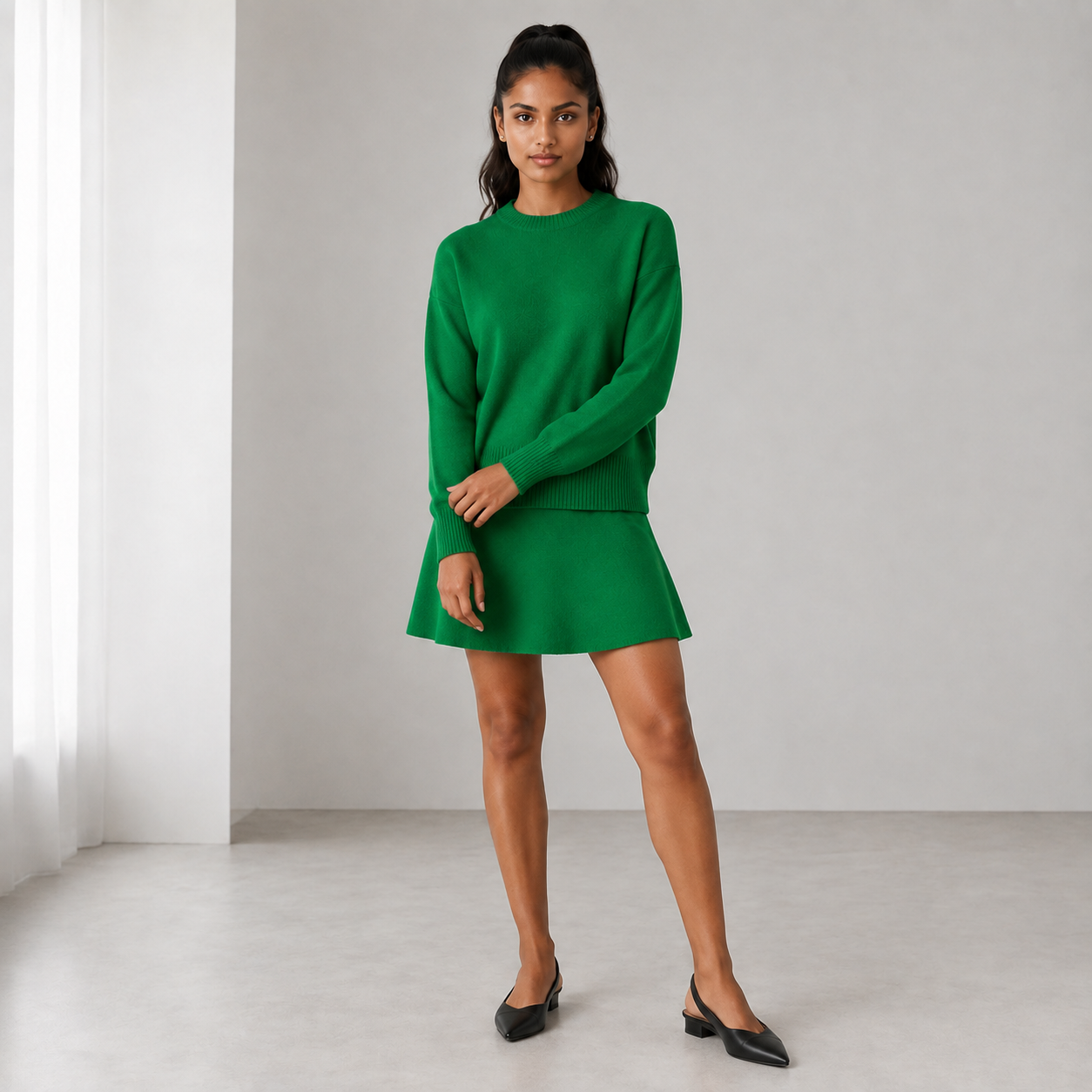 Leonora | Elegant Knit Two Piece Set for Women with Fitted Top & Matching Trousers