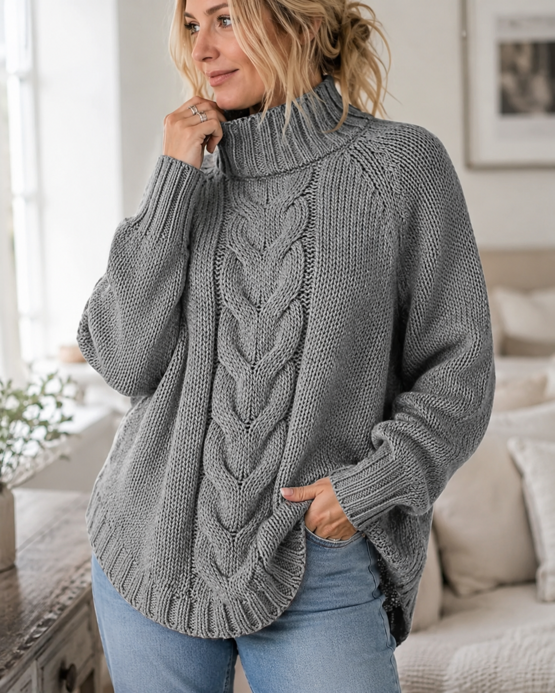 Marguerite | Cable-Knit High-Neck Sweater for Women