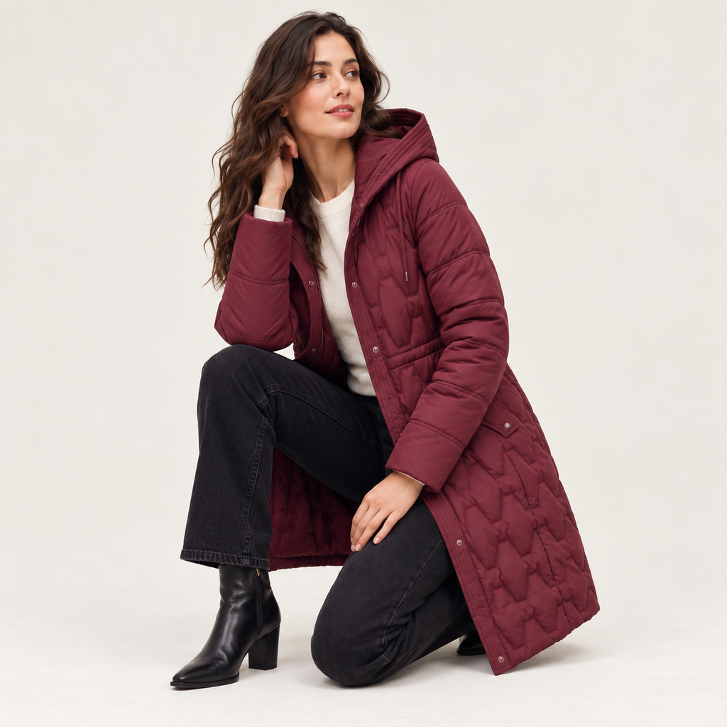 Aureline | Cosy Puffer Coat for Women with Long Quilted Hooded Silhouette