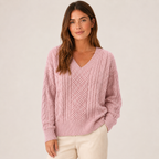 Marnie – Women's Black V-Neck Cable Knit Jumper