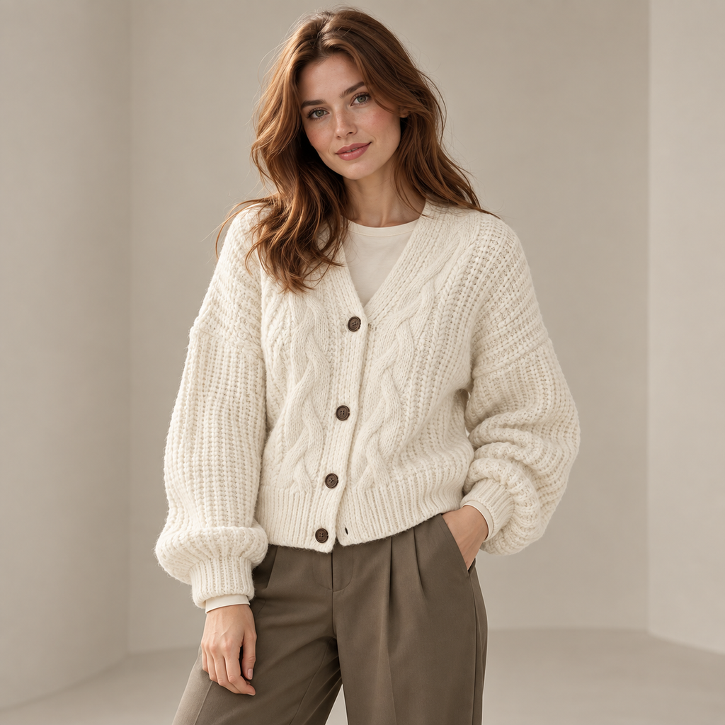 Arietta | Cosy Chunky Knit Cardigan for Women with Timeless Cable Texture