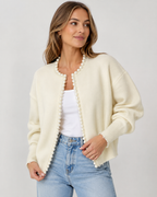 Wilhelmina – Open Cardigan with Elegant Pearl Trim Detail