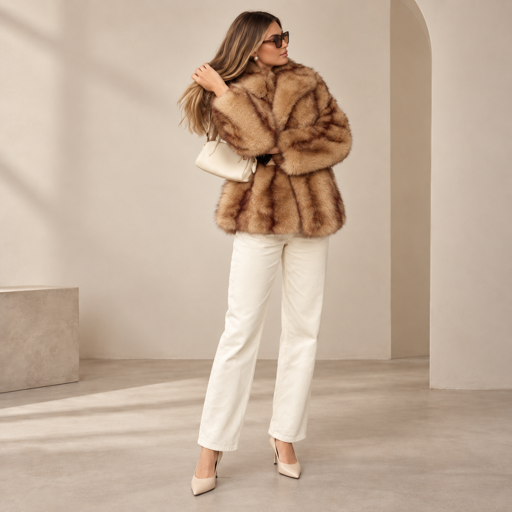 Rona | Elegant Women’s Faux Fur Coat with Wide Lapel Collar