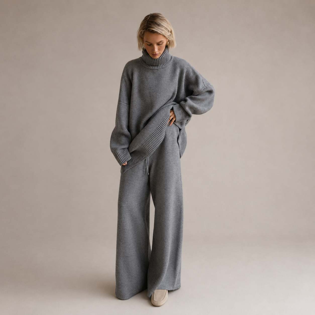 Astrid | Oversized Knit Set with High Collar & Wide Legs