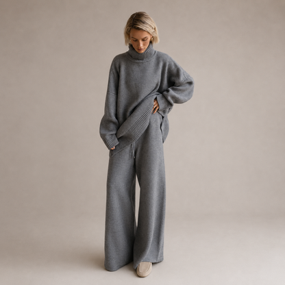 Astrid | Oversized Knit Set with High Collar & Wide Legs