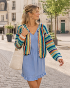 Odalys – Rainbow Striped Knit Cardigan with Front Pockets