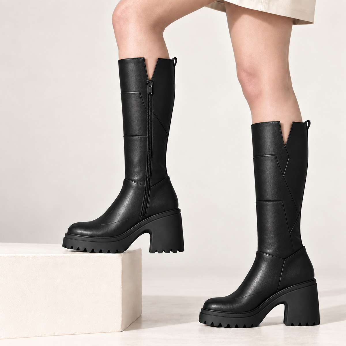 Roselise | Chic Wide Calf High Boots for Women with Chunky Square Heel