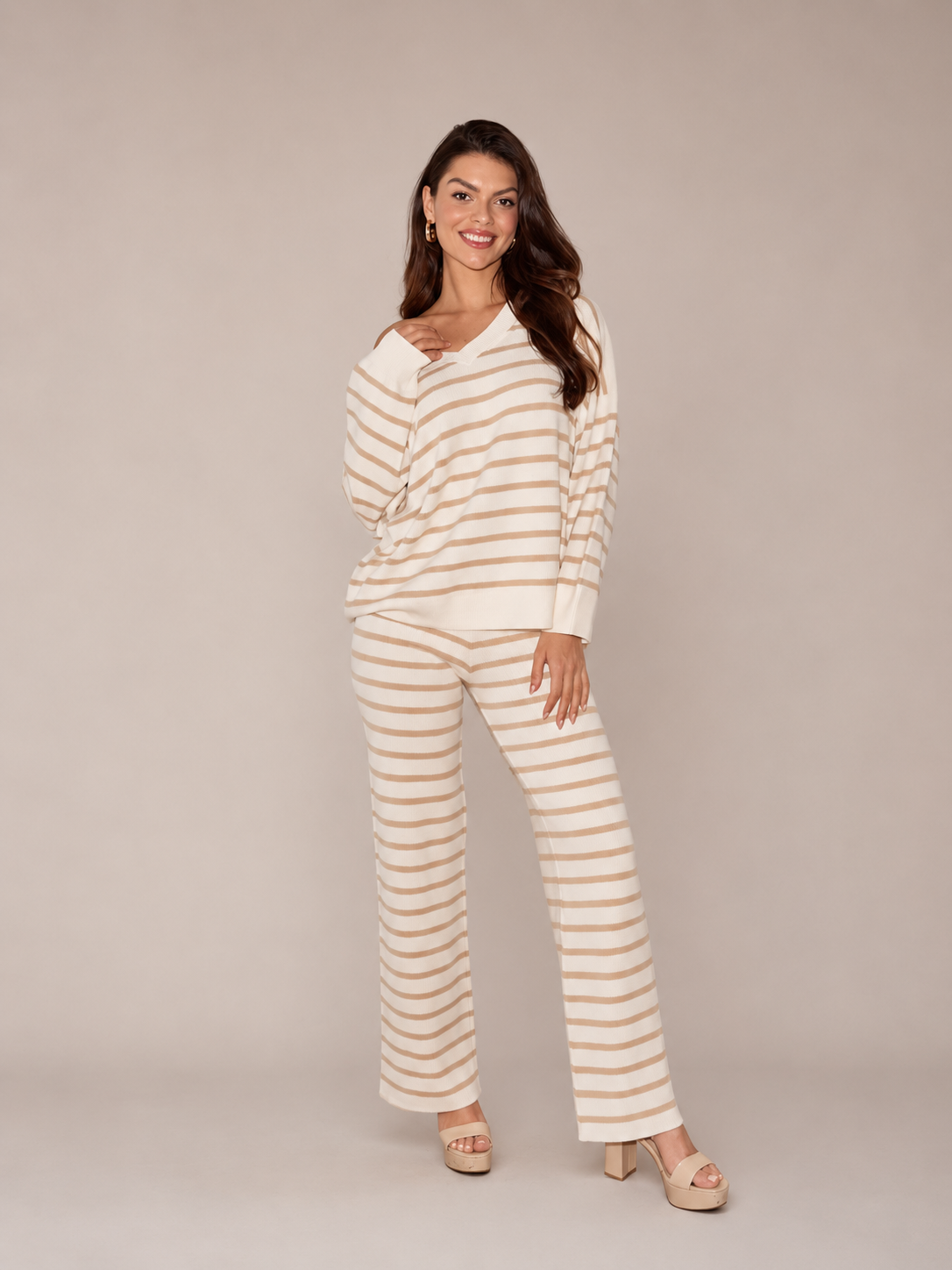 Piper | Casual Striped Knit Set with V-Neck