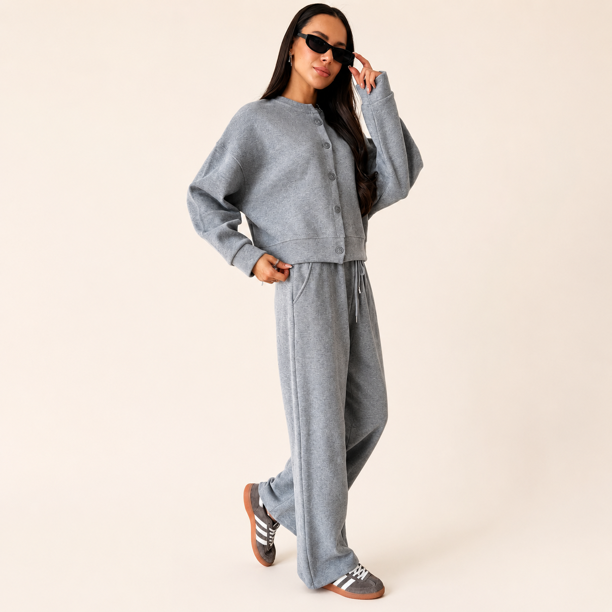Elena | Elegant Loungewear Set with Button Placket & Elastic Pants
