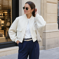 Aurélie – Women's Navy Bomber Jacket with Front Pockets