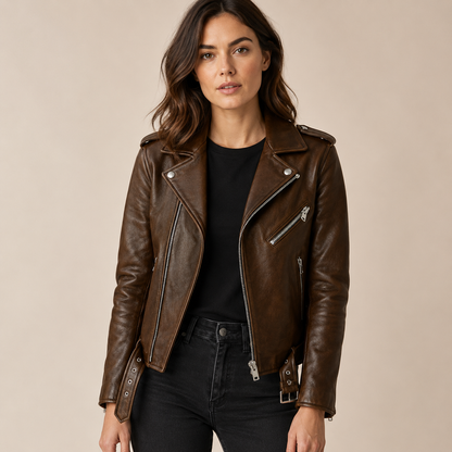 Josephine – Women's Brown Vintage Faux Leather Jacket