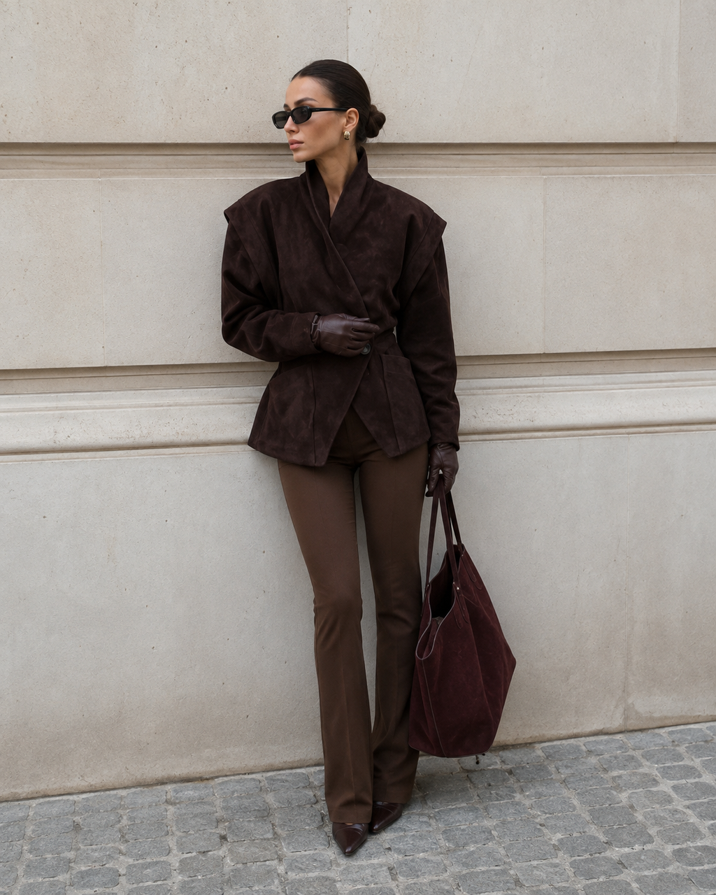 Océane – Structured Faux Suede Blazer with Lapel Collar