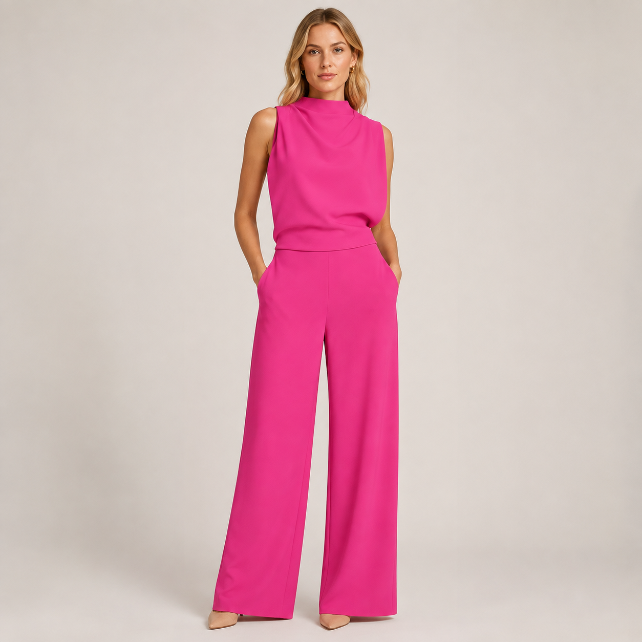 Odalys – Sleeveless High Neck Jumpsuit with Wide Legs
