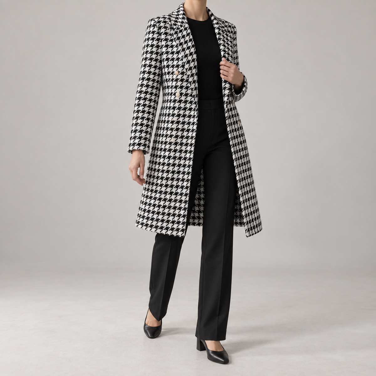 Cressida | Timeless Houndstooth Coat for Women with Double-Breasted Front