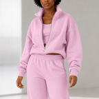 Marcelline | Chic Velour Tracksuit Women with Cropped Half-Zip Top & Joggers