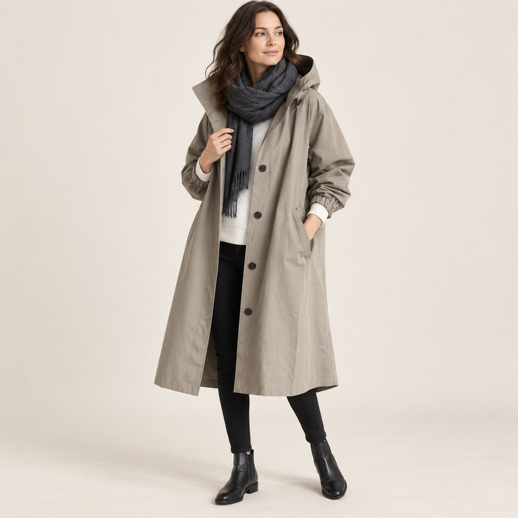 Marchmont | Chic Women’s Hooded Longline Trench Coat with Tie Belt