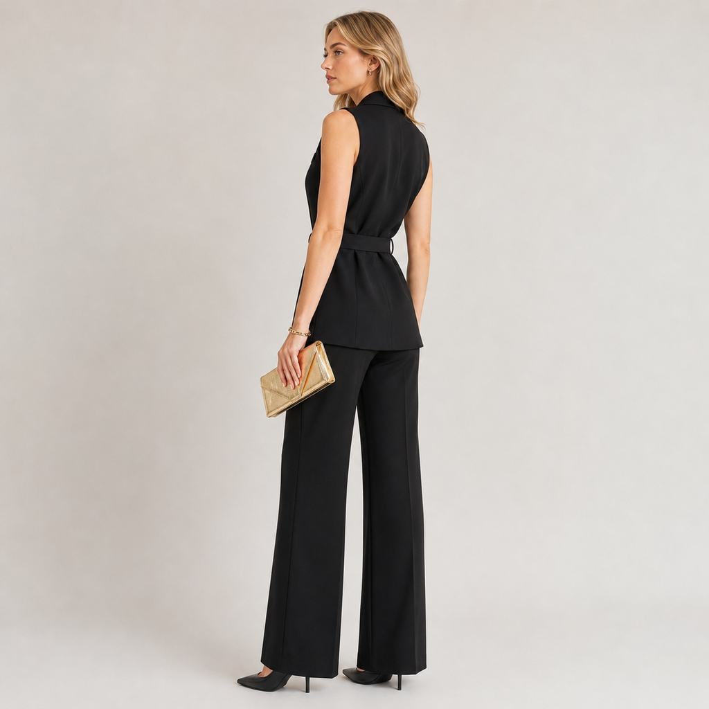 Odalys – Belted Sleeveless Blazer & Wide Leg Trouser Set