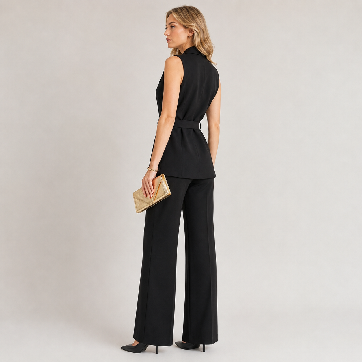 Odalys – Belted Sleeveless Blazer & Wide Leg Trouser Set