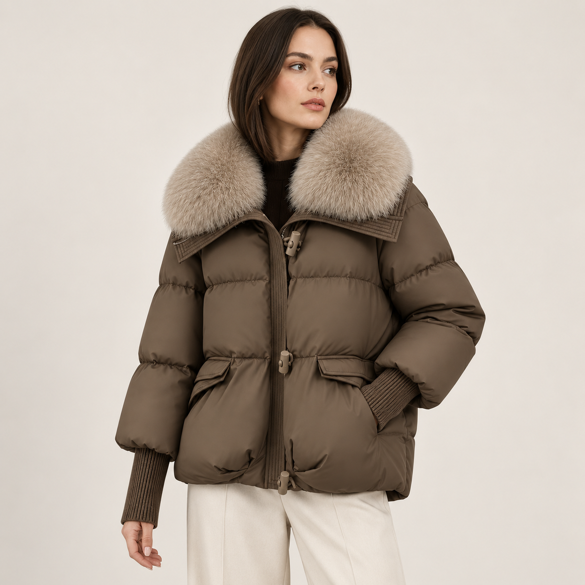 Margaux | Faux Fur Collar Jacket with Ribbed Sleeves