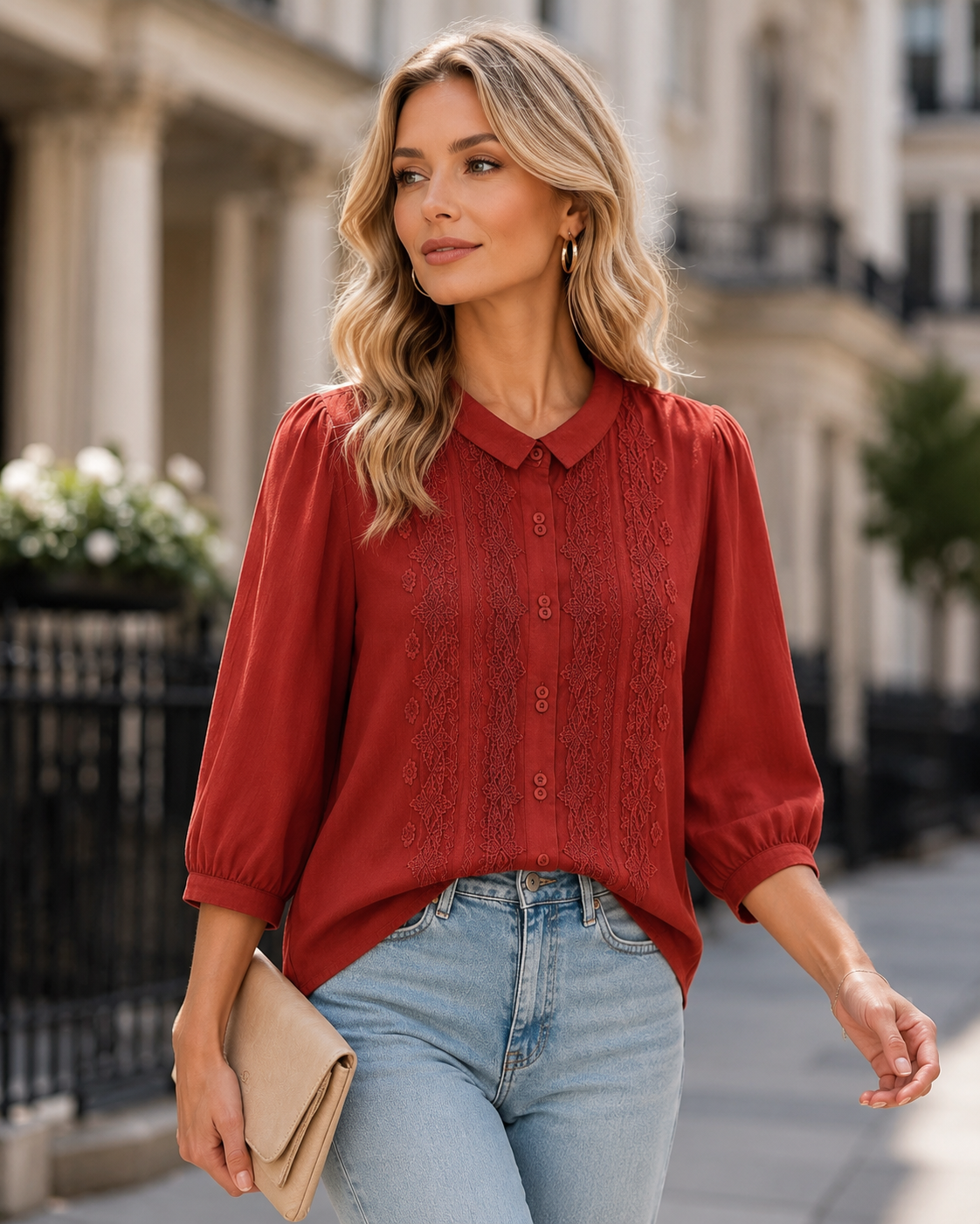 Philippa | Embroidered Peter Pan Collar Blouse for Women