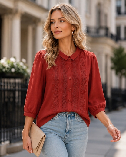 Philippa | Embroidered Peter Pan Collar Blouse for Women
