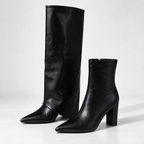 Elarisse | Sophisticated Black Knee High Boots with Convertible Leather Design