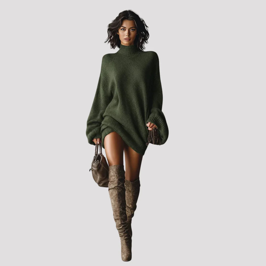 Wren – Women's Brown Oversized Turtleneck Jumper Dress