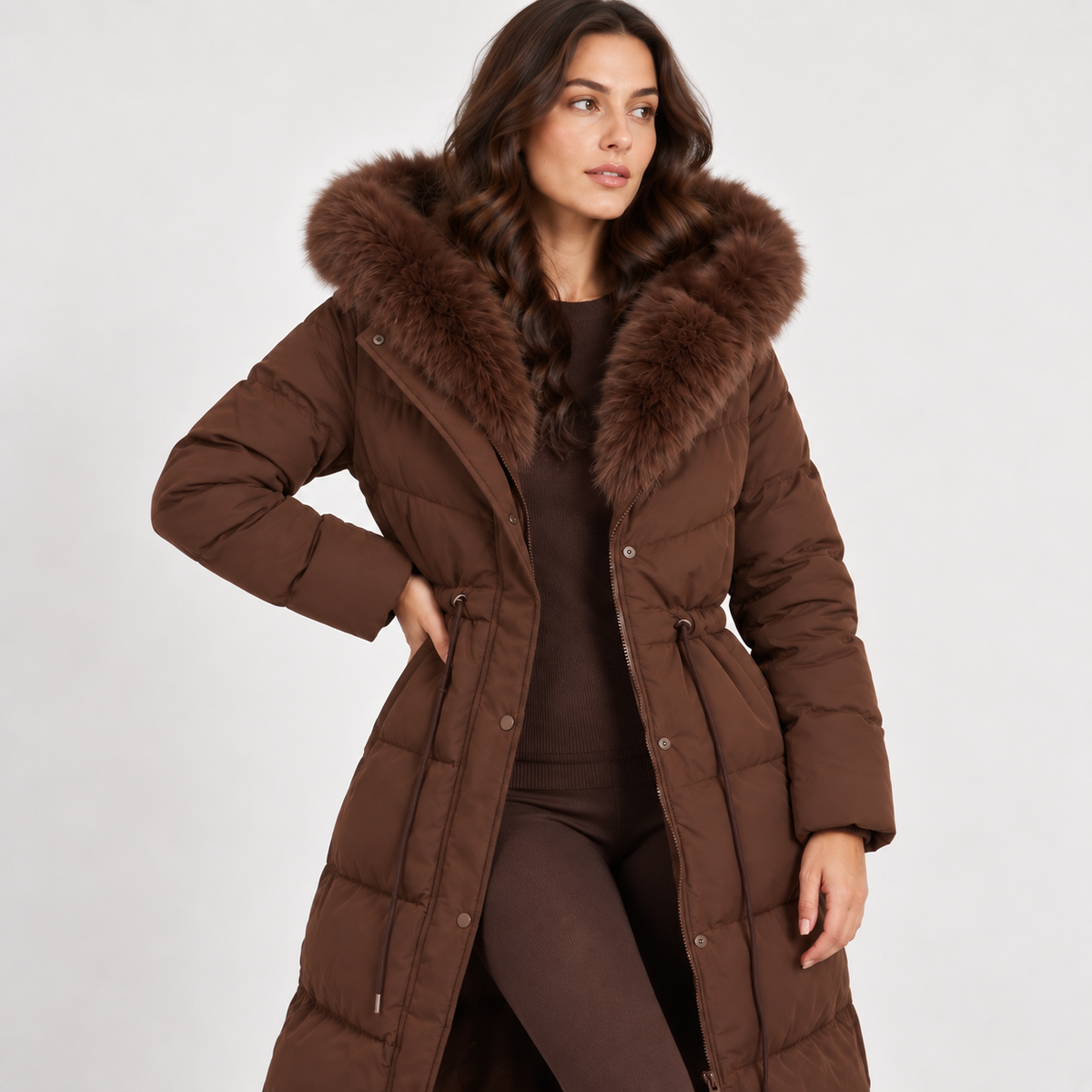 Evelise | Cosy Duvet Coat for Women with Longline Puffer Shape & Faux-Fur Hood