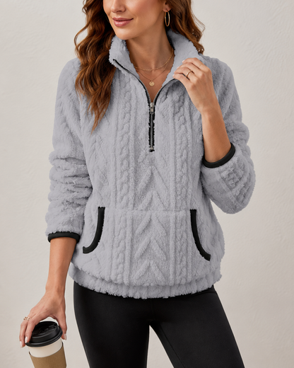Marielle | Textured Half-Zip Pullover with Kangaroo Pocket