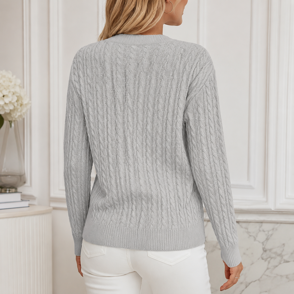 Anouk | Relaxed Cable-Knit Round Neck Sweater for Women