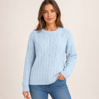 Odile – Women's Sky Blue Round Neck Cable Knit Jumper