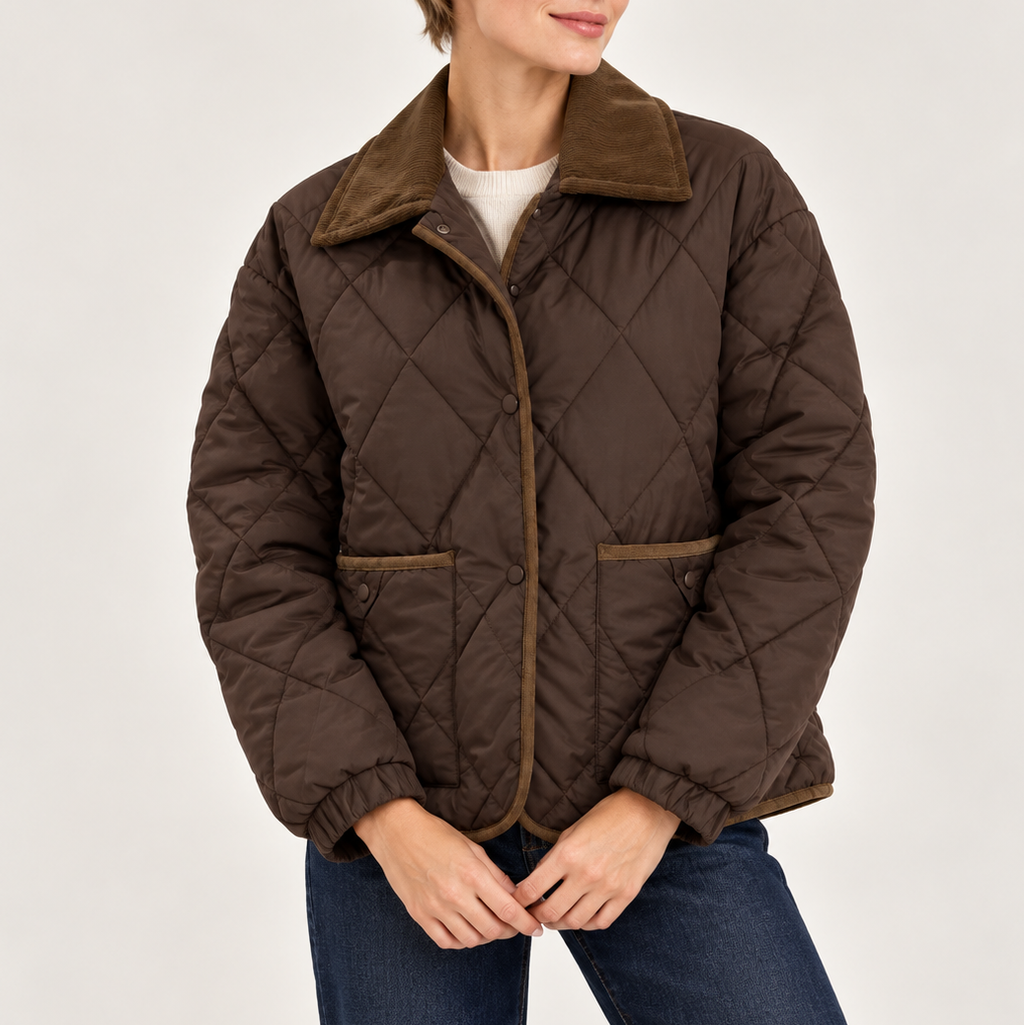 Leontine | Timeless Quilted Jacket for Women with Contrast Corduroy Collar