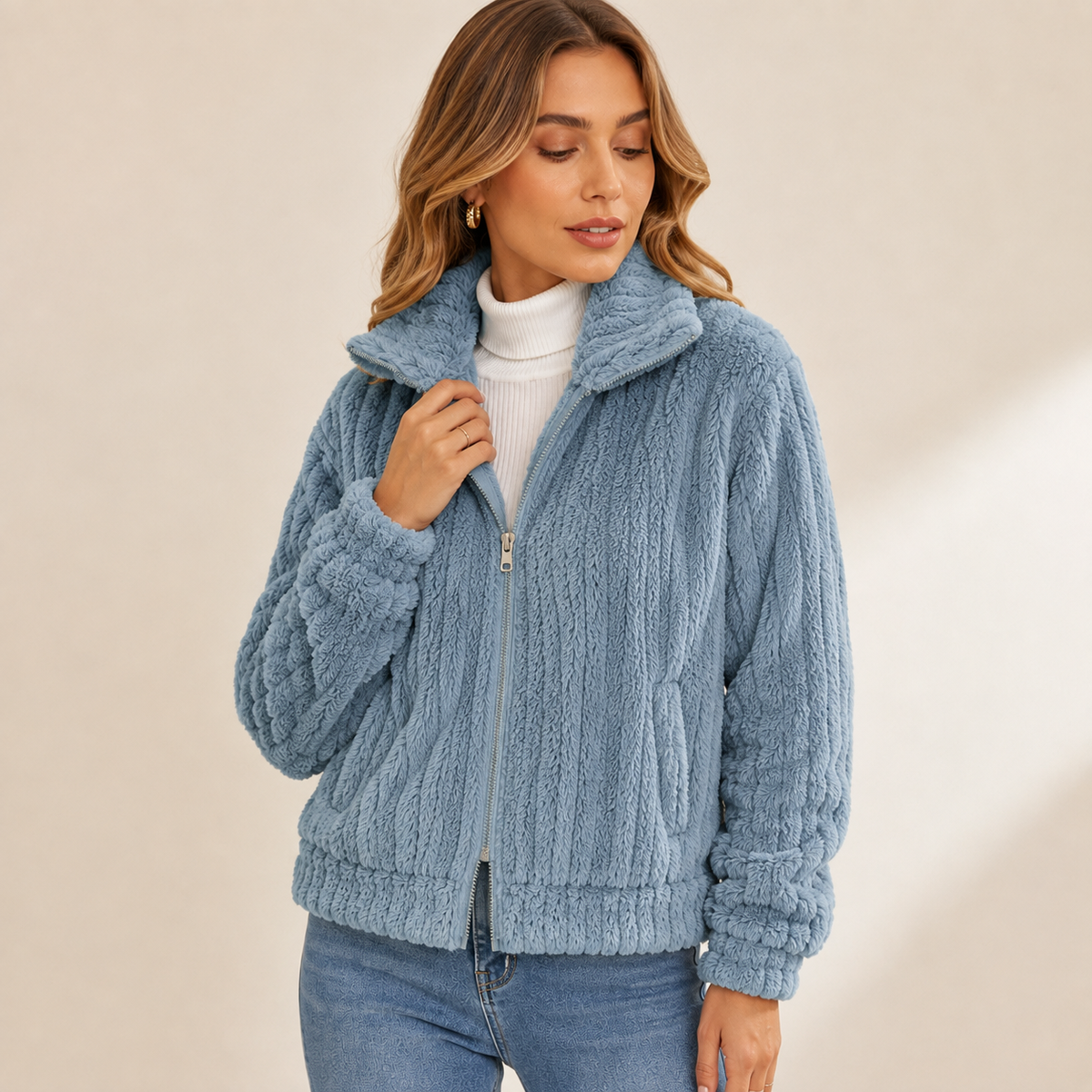 Ottoline | Cosy Teddy Coat for Women with Zip Front & Collared Fleece Design