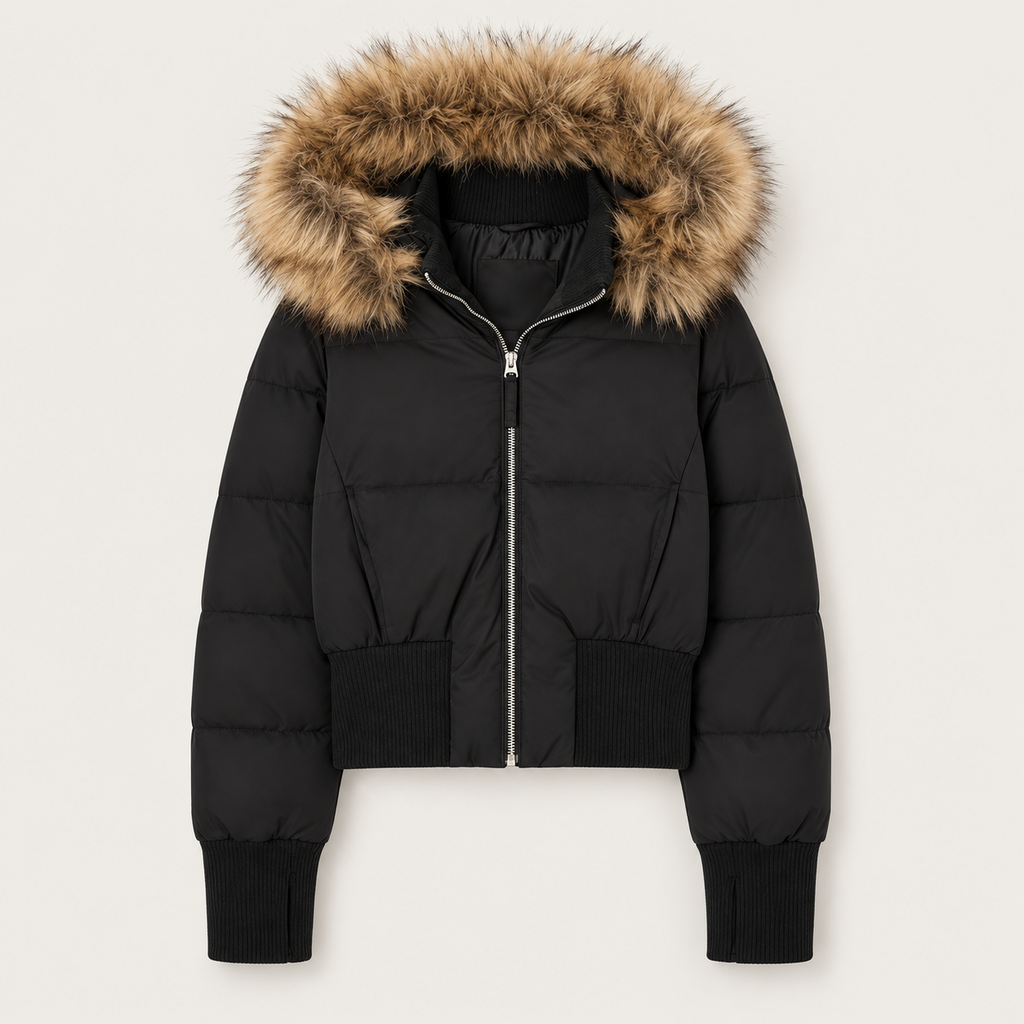 Florienne | Chic Women’s Cropped Puffer Jacket with Faux Fur Collar