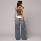 Odile – Rolled-Waist Y2K Jeans in Washed Blue