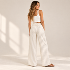Elowise | Effortless Wide Leg Trousers for Women with Striped Drawstring Waist
