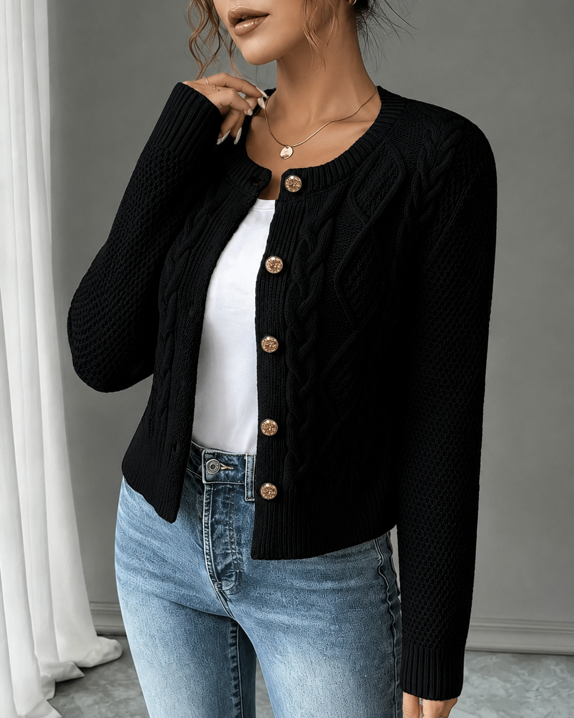 Cecilia | Cable-Knit Button-Front Cardigan for Women