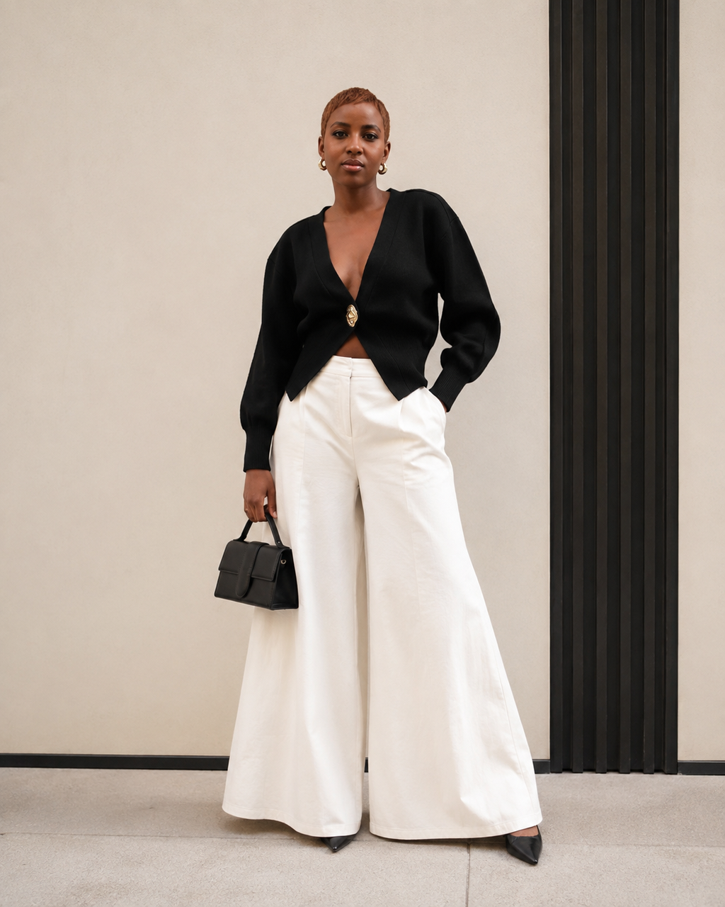 Delphine – V-Neck Cardigan with Gold Button Detail