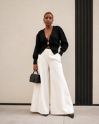 Delphine – V-Neck Cardigan with Gold Button Detail