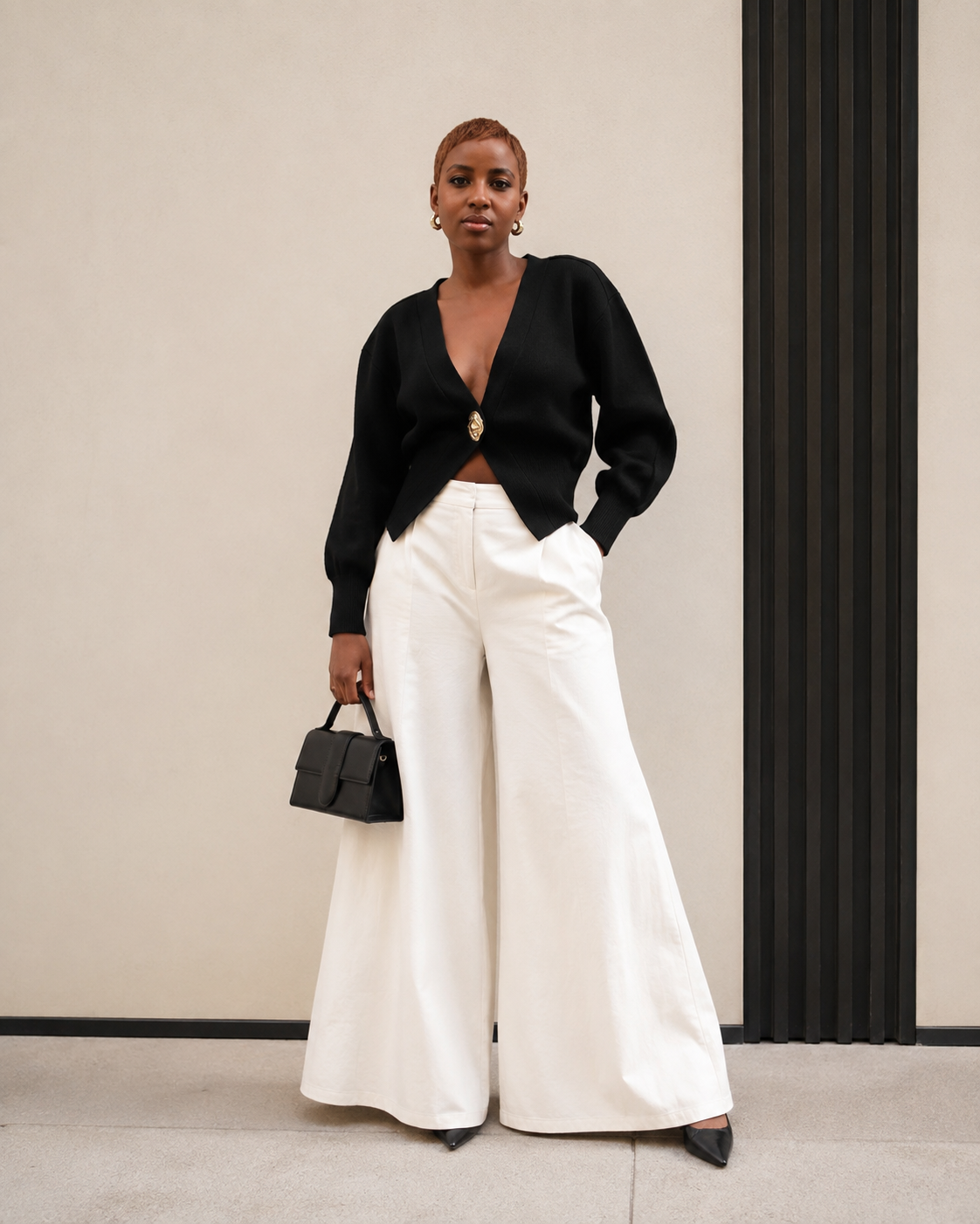 Delphine – V-Neck Cardigan with Gold Button Detail