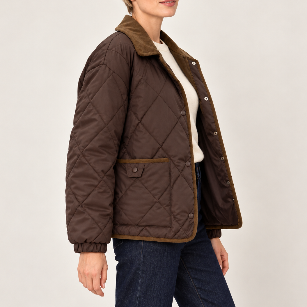 Leontine | Timeless Quilted Jacket for Women with Contrast Corduroy Collar