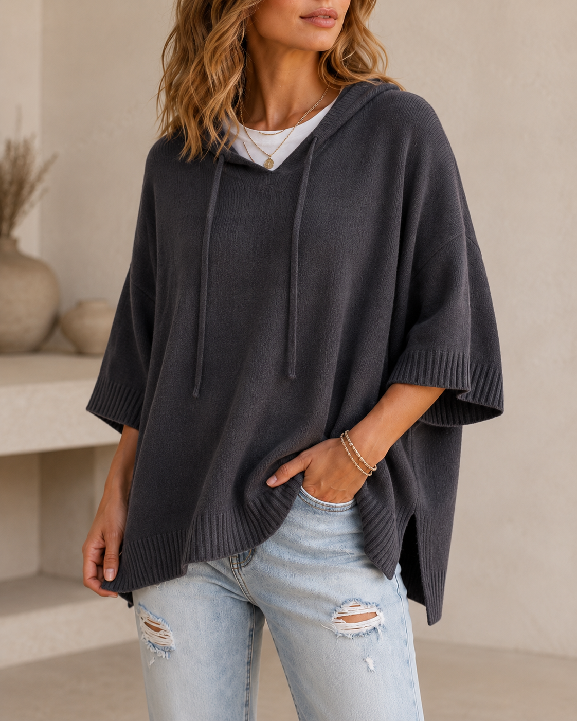Josephine | Relaxed Hooded Jumper with 3/4 Sleeves