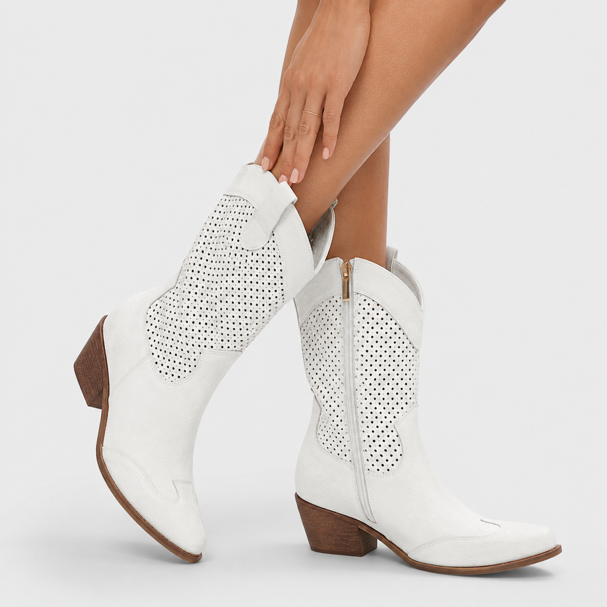 Marisol – Perforated Cowboy Boots with Pointed Toe