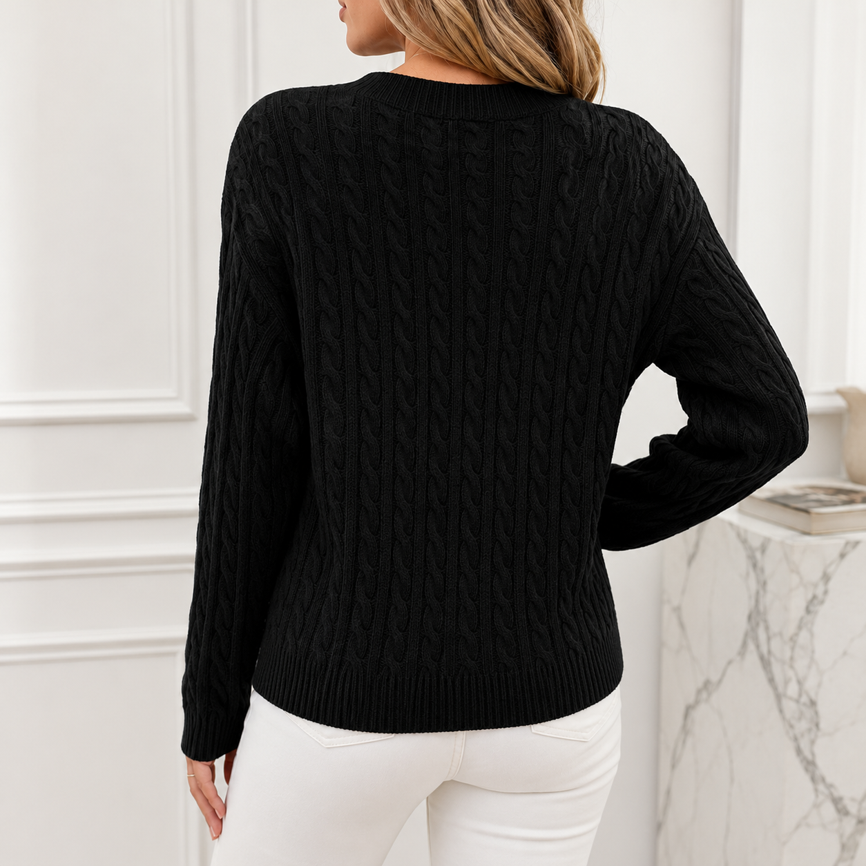 Anouk | Relaxed Cable-Knit Round Neck Sweater for Women